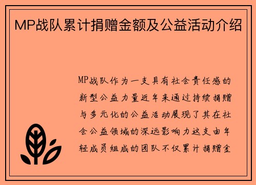 MP战队累计捐赠金额及公益活动介绍